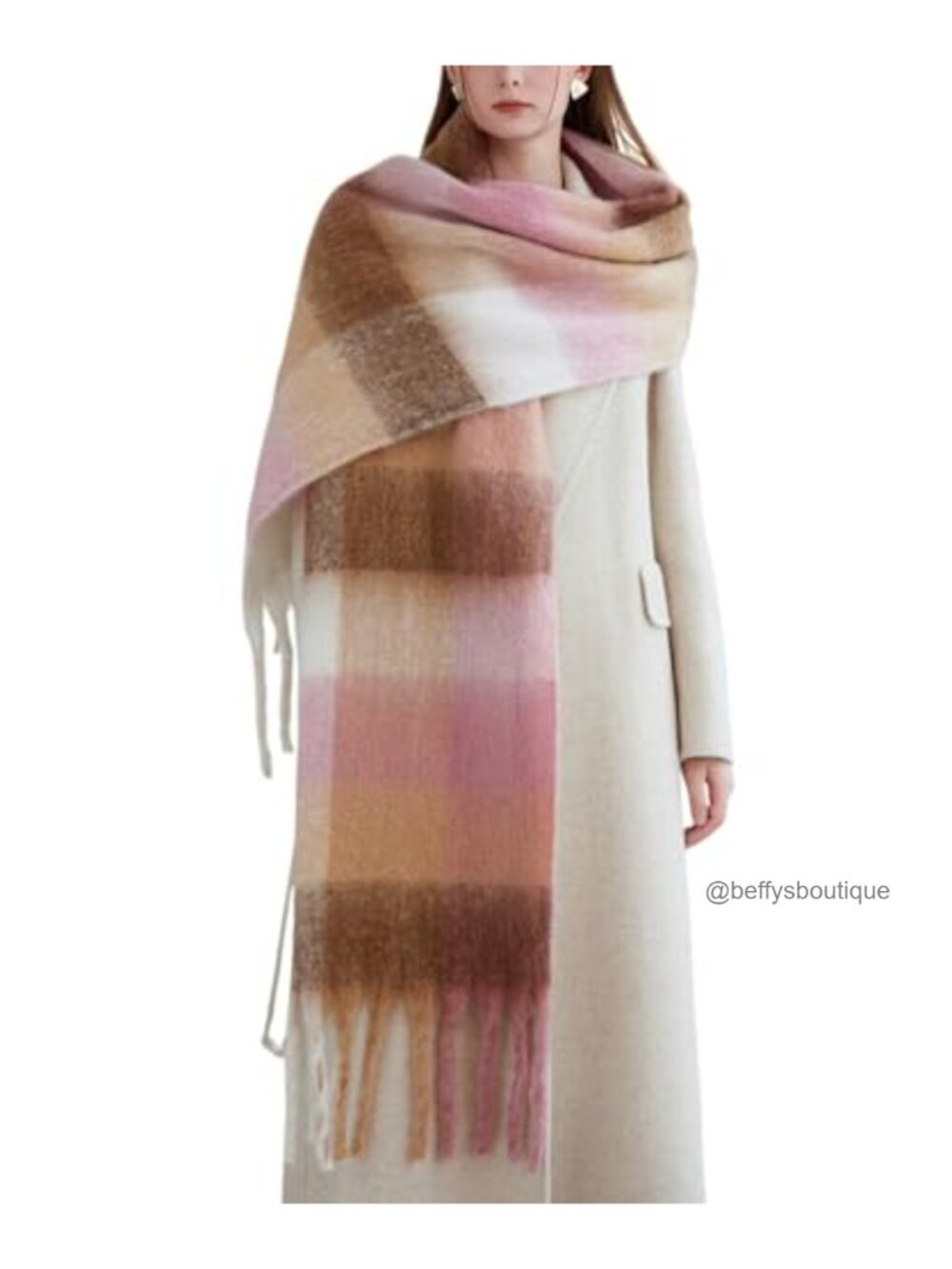 Chunky Plaid Tassel Scarf Oversized Warm Winter Shawl Wrap 100% Polyester
